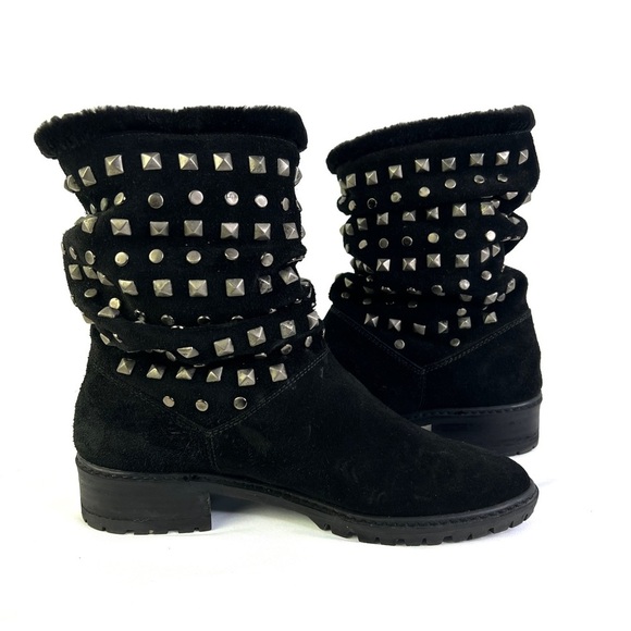 STUART WEITZMAN  BLACK LEATHER BOOTS STUDS SLOUCHY SLIP ON BOOT PULL ON BOOT 5.5 - Picture 6 of 14